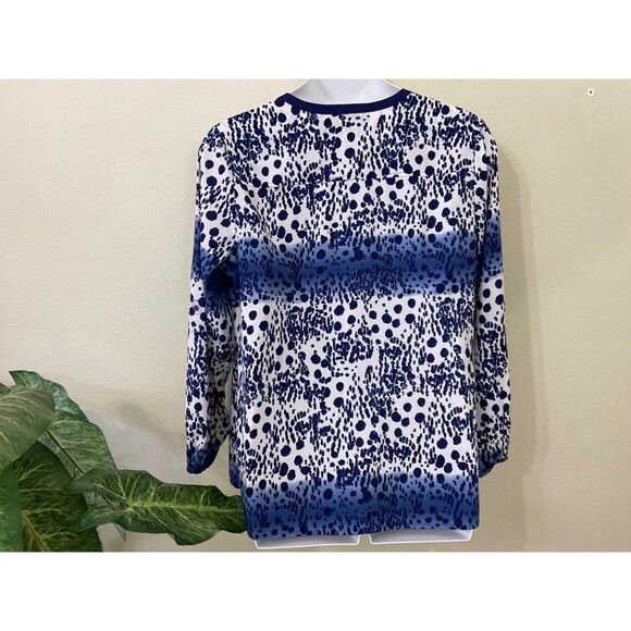 Fred David Blouse Womens Plus Size 1X Blue dots Career Office Button Up - Picture 2 of 9